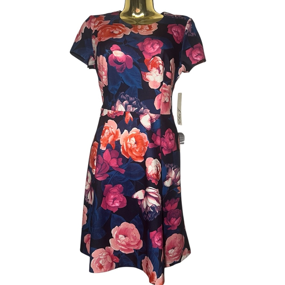 Eliza J Navy and Pink Floral Midi Dress 6